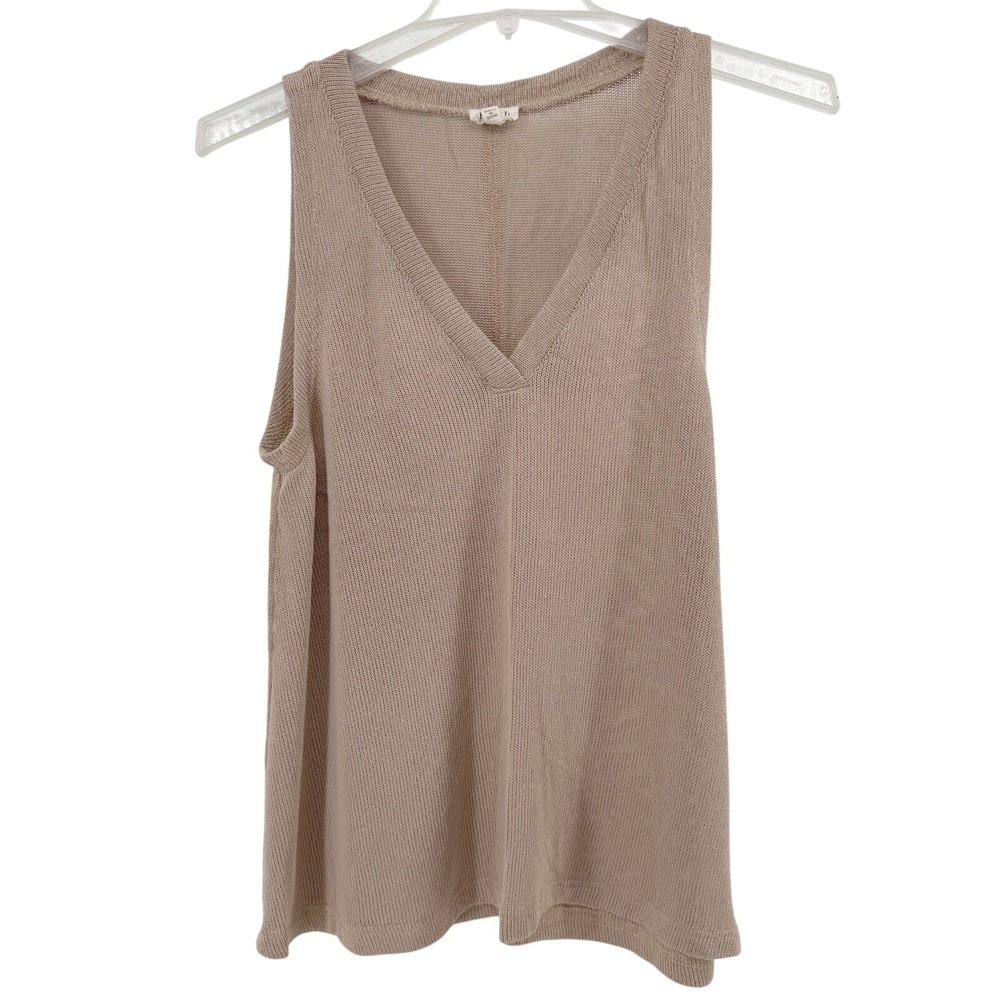POL Size S Beige Knit V Neck Sleeveless Tank Top Womens Casual Everyday